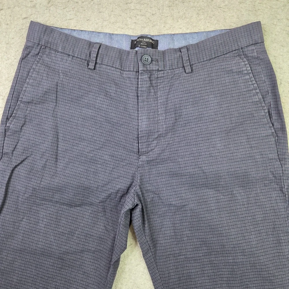 Banana Republic Slim Fit Chino Pants Mens 35x30 Blue Micro Check Stretch Flex